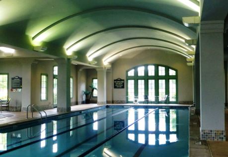 The 25-meter indoor lap pool at Hampton Hall’s fitness and aquatics center